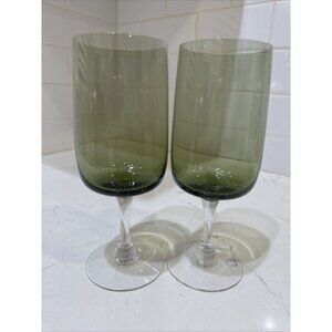 Fostoria Green Water Wine Delicate Drink Glass Goblet Stemware Set Of 2